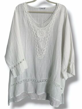 Martina Innocenti Italian Linen Lace Tunic Top Size 3X White